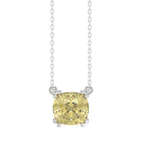 14K WHITE GOLD 1.00CT CUSHION YELLOW DIAMOND LADIES PENDANT
