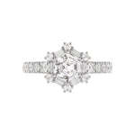 14K WHITE GOLD 1 3/4CT ROUND/BAGUETTE/HEZAGON STEP CUT DIAMOND LADIES RING