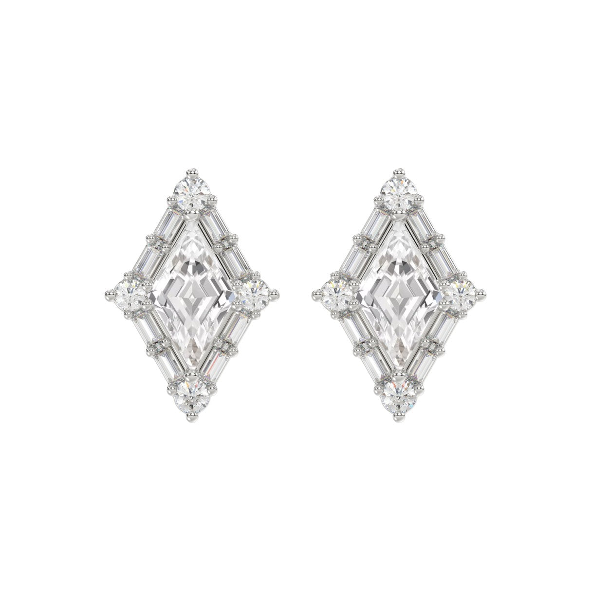 14K WHITE GOLD 1 1/4CT ROUND/BAGUETTE/KITE STEP CUT DIAMOND LADIES EARRINGS