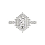 14K WHITE GOLD 2 1/4CT ROUND/BAGUETTE/HEXAGON DIAMOND LADIES RING
