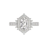 14K WHITE GOLD 2 1/4CT ROUND/BAGUETTE/HEXAGON DIAMOND LADIES RING
