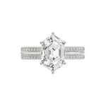 14K WHITE GOLD 3 1/4CT ROUND/HEXAGON DIAMOND LADIES RING (CENTER STONE HEXAGON STEP CUT DIAMOND 3CT