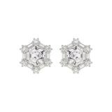 14K WHITE GOLD 1 1/4CT ROUND/BAGUETTE/HEZAGON STEP CUT DIAMOND LADIES EARRINGS