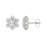 14K WHITE GOLD 1 1/4CT ROUND/BAGUETTE/HEZAGON STEP CUT DIAMOND LADIES EARRINGS