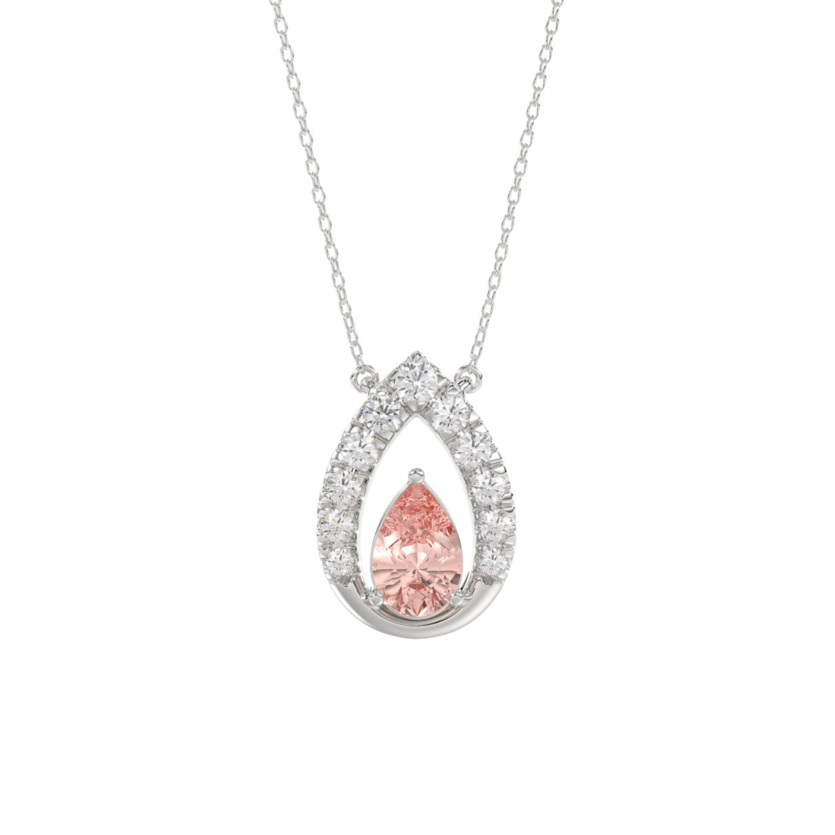 14K WHITE GOLD CRAFTED WITH 18K YELLOW GOLD BACK PLATE 1 1/2CT ROUND/PINK PEAR DIAMOND LADIES NECKLACE