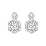 14KWHITE GOLD 2 1/4CT ROUND/HEXAGON STEP CUT DIAMOND LADIES EARRINGS