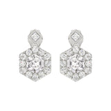 14KWHITE GOLD 2 1/4CT ROUND/HEXAGON STEP CUT DIAMOND LADIES EARRINGS