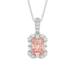 14K WHITE GOLD CRAFTED WITH 18K YELLOW GOLD BACK PLATE 1 1/4CT ROUND/BAGUETTE/PINK RADIANT DIAMOND LADIES PENDANT WITH CHAIN