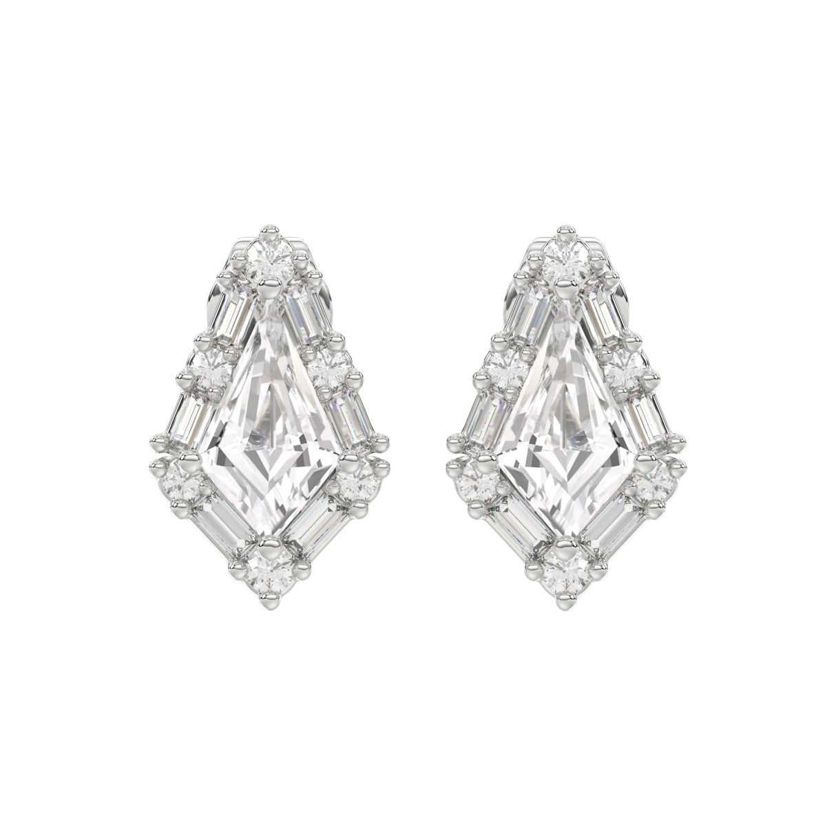 14K WHITE GOLD 1 1/4CT ROUND/BAGUETTE/KITE DIAMOND LADIES EARRINGS