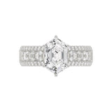 14K WHITE GOLD 3 1/2CT ROUND/BAGUETTE/HEXAGON DIAMOND LADIES RING