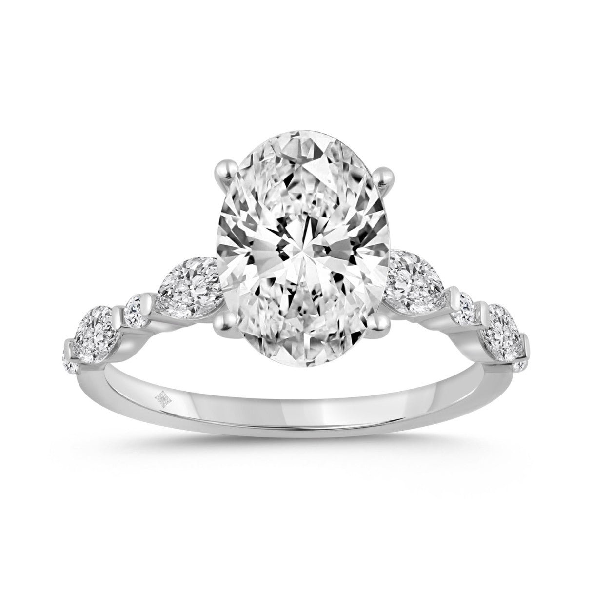 14K WHITE GOLD 4.00CT ROUND/OVAL/MARQUISE DIAMOND LADIES RING (CENTER STONE OVAL DIAMOND 3 1/2CT)