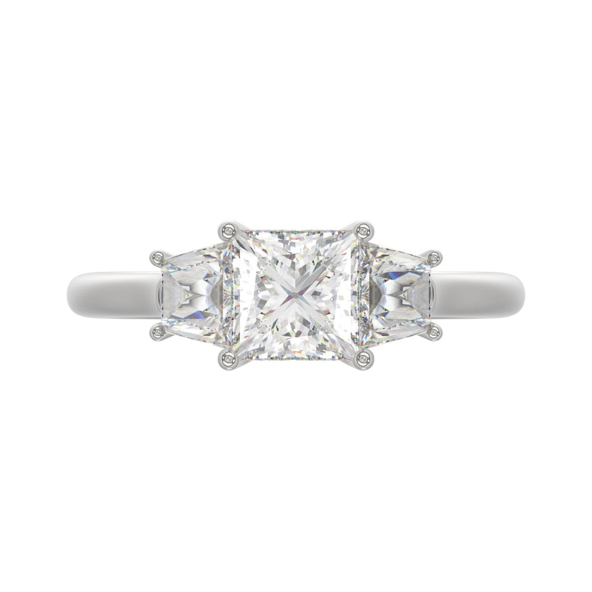 14K WHITE GOLD 1 3/4CT PRINCESS/TRAPEZOID DIAMOND LADIES RING (CENTER STONE PRINCESS DIAMOND 1 1/4CT)