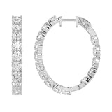LADIES HOOP EARRINGS 7CT ROUND DIAMOND 14K WHITE GOLD