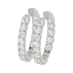 LADIES HOOP EARRINGS 7CT ROUND DIAMOND 14K WHITE GOLD
