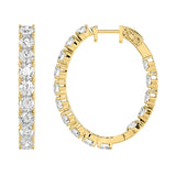 LADIES HOOP EARRINGS 7CT ROUND DIAMOND 14K YELLOW GOLD
