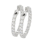 LADIES HOOP EARRINGS 3CT ROUND DIAMOND 14K WHITE GOLD