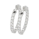 LADIES HOOP EARRINGS 3CT ROUND DIAMOND 14K WHITE GOLD