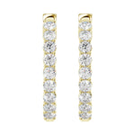 LADIES HOOP EARRINGS 3CT ROUND DIAMOND 14K YELLOW GOLD