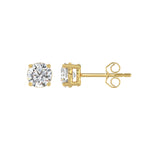 LADIES SOLITAIRE EARRINGS 1CT ROUND DIAMOND 14K YELLOW GOLD