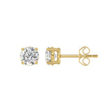 LADIES SOLITAIRE EARRINGS 1CT ROUND DIAMOND 14K YELLOW GOLD
